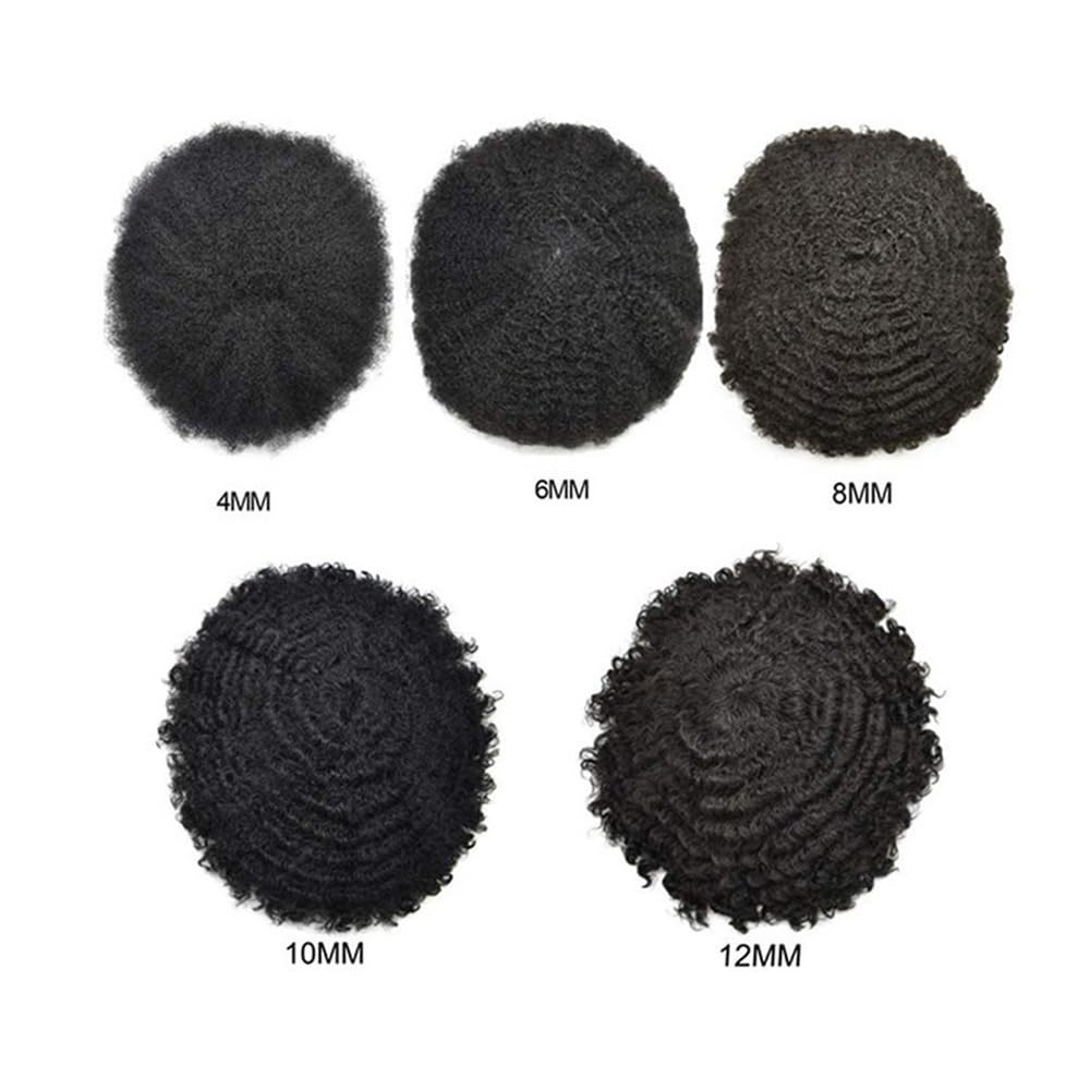Perücke męska 20 x 25 cm pełna końcówka z podwójnym węzłem, afro kinky kręcone toupé dla czarnych mężczyzn, proteza kapilarna Toupé dla mężczyzn (1#,12 mm)