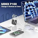 MINIX 100W USB C Bloc du chargeur, 4-Port USB-A/C pliable rapidement PPS Chargeur Gan (Max 100W/30W/22.5W), compatible avec MacBook Pro/Air, iPad, iPhone 15/16 Pro, Galaxy S24, et plus pour la maison, voyage