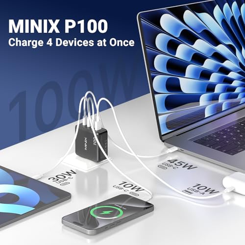 Image of MINIX 100W USB C Charger, 4-Port Fast GaN Charger, Compact Foldable Wall Charger, Compatible with MacBook Pro /Air, iPad Pro, iPhone 17 /16 /15 Series, Galaxy S25 /S24, and More for Home, Travel