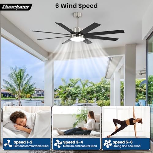 Image of 60 Inch Ceiling Fans with Lights and Remote, Dual Color 6 Blades, Bedroom Living Room Office Library Cafe Outdoor Industrial, 3CCT Dimmable, 6 Speed Reversible Quiet DC Motor, Sand-nickel /Wood Grain