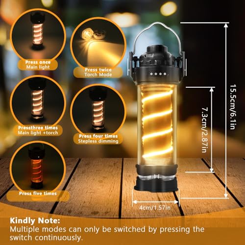 Image of DOTWISE Camping Lantern Rechargeable 360 5 Light Modes&Stepless Dimming 3000mAh 240LM Magnetic Base, Lanterns for Power outages (Khaki)