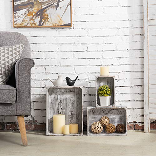 Mygift Shabby Whitewashed Solid Wood Storage Organizer Box With Handle, 3 Piece Various Size Decorative Nesting Crate #TOP1