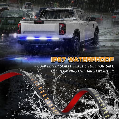 Image of XRIDONSEN 48 inch Blue White Emergency Lights Strip Tailgate Strobe Lights | 288 LED Rear Window Light Strip Flashing Warning Safety Caution for Vehicles Trucks Pickup