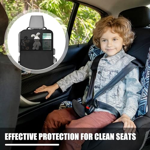 Encuryna 2 Stück Autositz Schutz Rückseite Kinder, Rückenlehnenschutz Auto Kinder, Autositz Organizer zum Aufbewahren von Kindersachen, Autositzschoner, Kick-Matten Schutz (Schwarz)