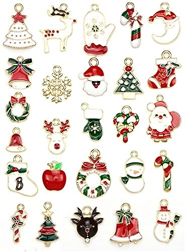 26pcs Christmas Charm Colgantes for joyería Artesanía Pulsera Collar Pendiente Encantos mixtos Antiguo Plata y Bronce Cover