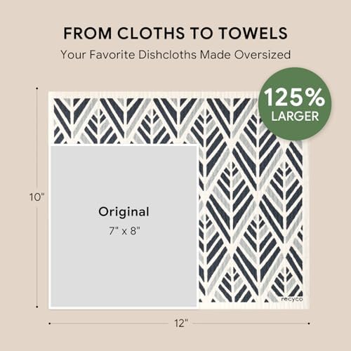 RECYCO Swedish Dishcloths for Kitchen | 4 Pack Oversized Washable Dish Rags | Large Cellulose Reusable Cleaning Paper Towels | Absorbent Counter Dish Cloth Sponge XL Kitchen Wipes, 12