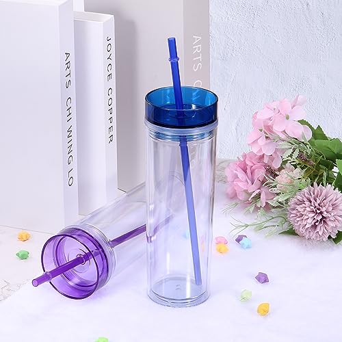 Uxcell Skinny Acrylic Tumbler with Lid and Straw, 16 Oz Reusable Double Wall Cups - Image 4
