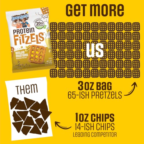 Image of Lenny & Larry's FITZELS Protein Pretzels (Boujie Mustard) 8 Individual Bags 3 oz Each - High Protein Snacks with 20g of Plant Based Protein - Healthy Vegan Pretzels - Delicious Salty Taste