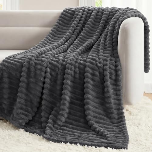 CozyLux Dark Gray Twin Blanket for Bed, Ribbed Fleece, 60 x 80 Inch by CozyLux - Used condition - US$23.03