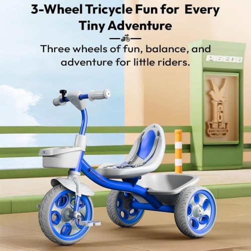 Image of StarAndDaisy Kids Cycle for 2-5 Years Boy & Girl /Tricycle with EVA Wheels, Bell & Basket /Baby Trike Cycle 30 Kg Capacity, 3-Point Safety Belt (Blue)