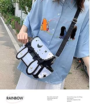 Japanese Kawaii Bunny Ear Backpack with Cute Manga Girl School Backpack Book Bag Satchel Student Teen JK (Small, Black)