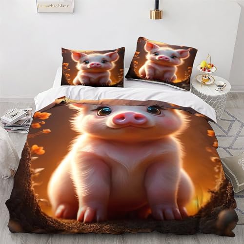 Housse de couette polyester 220x240cm Cochon Mignon anti-plis pour lit