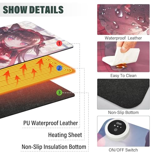 Tapis de souris chauffant 80x33cm en polyuréthane antidérapant - 4