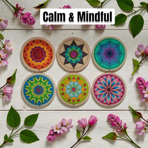 Image of BAGJI TOYS DIY Coaster Painting Kit for Kids & Adults - 6 Pre-Marked Wooden Tea Coasters with Stand, 12 Acrylic Colours & Brush - Mandala Art & Craft DIY Set - Beginner Friendly Painting Craft Kit, Birthday & Gift Activity (MandalaA2)