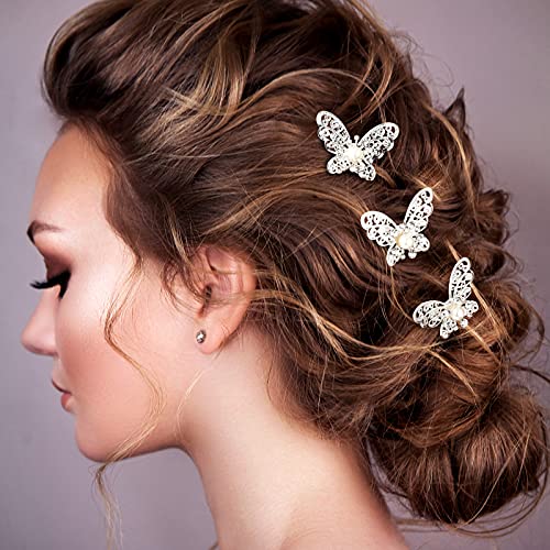 Waydress WAYDRESS-HAIR PINS-3265 12 Pieces Butterfly Hair Pin Butterfly Hair Clips Crystal Pearl Hair Clips Bridal Wedding Hair Pins Bride Headwear Hair Accessories thumb #3