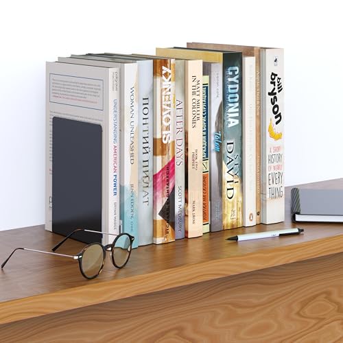 Image of APPUCOCO Metal Bookends for Shelves | Heavy-Duty Book Stand and Organizer |Non-Slip Magazine Tabletop Rack | Modern Home & Office Decor Book Ends (Set of 2)