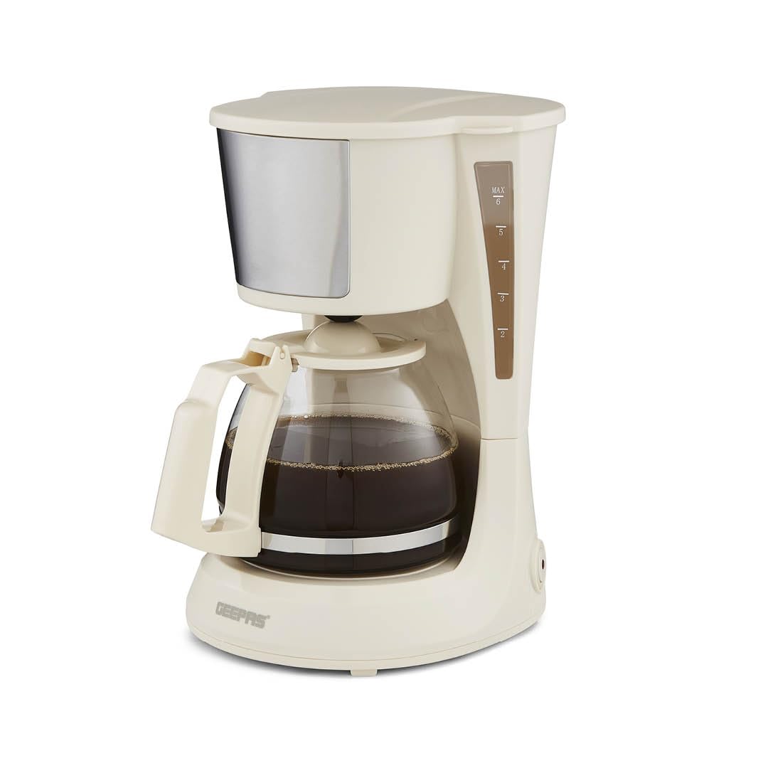 GEEPAS 750ml Filter Coffee Machine | Fast Brewing 600W Coffee Maker for Instant Coffee, Espresso, Macchiato & More | Keep Warm & Anti-Drip Function Reusable Nylon Filter, Cream