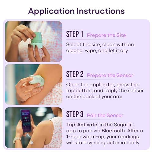 Image of Sugar.fit Smart Glucose Monitoring | Continuous, Real-Time Glucose Level Tracking on your Phone | Accurate Blood Sugar Levels | FDA Approved | Free Coach Consultation (Pack - 3)