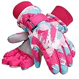 LULLABY KIDS Kids Winter Gloves Waterproof Boys Girls Snow Ski Gloves (Pink, S (4-6 Years))