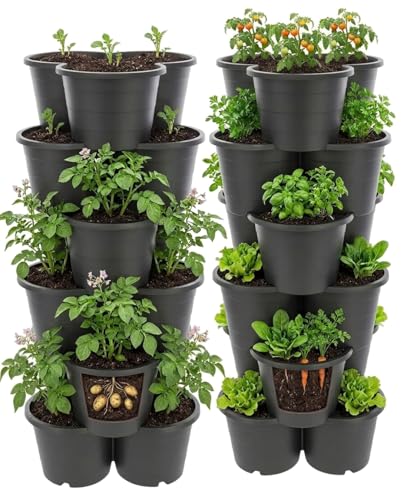 SUSTANIA 2er Set Pflanzturm 4 Etagen Kartoffelturm Maße: 66x42x40 cm Pflanzkübel für Kartoffeln & Gemüse Made in EU Farbe: Anthrazit