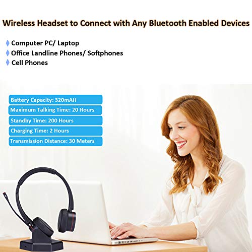 Wireless Headset with Microphone Noise Cancelling for PC Cell Phone Softphone Calls