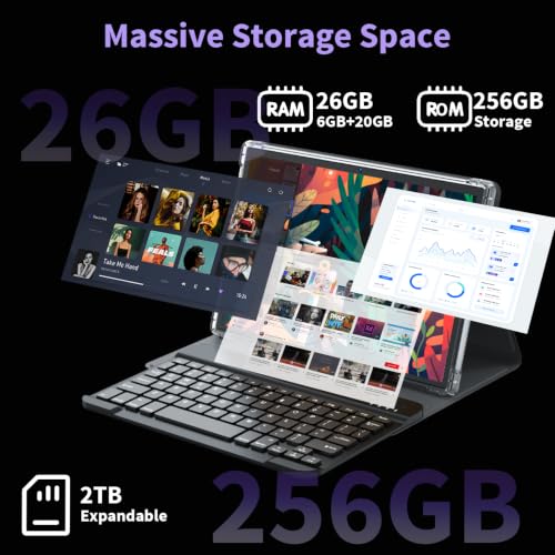 Image of 2026 Android 16 Tablet with Keyboard - 10 Inch Tablet with Gemini AI(Black) | 26GB+256GB+2TB Expand, AI Electronic Tablet PC with 8-Core, WiFi, 8000mAh, GMS, GPS, 2 in 1 Tablet with Mouse, Case, Stylus