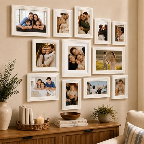 Image of Art Street White Collage Photo Frame Set of 12 for Wall Decor | Multi Size Family Picture Frames Gallery Wall Set | Modern Photo Frames for Living Room, Bedroom, Hallway & Home Decoration