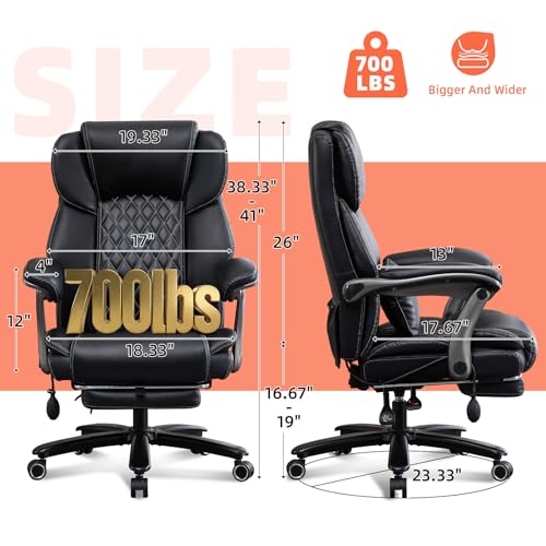 Image of 700lbs Big and Tall Office Chair for Heavy People-Heavy Duty Executive Chair with Adjustable Lumbar Support, Metal Base, PU Caster Wheels, Wide Seat for Sitting All Day