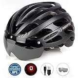 MOKFIRE Bike Helmet with USB Light Detachable Magnetic Goggles Removable Visor R...