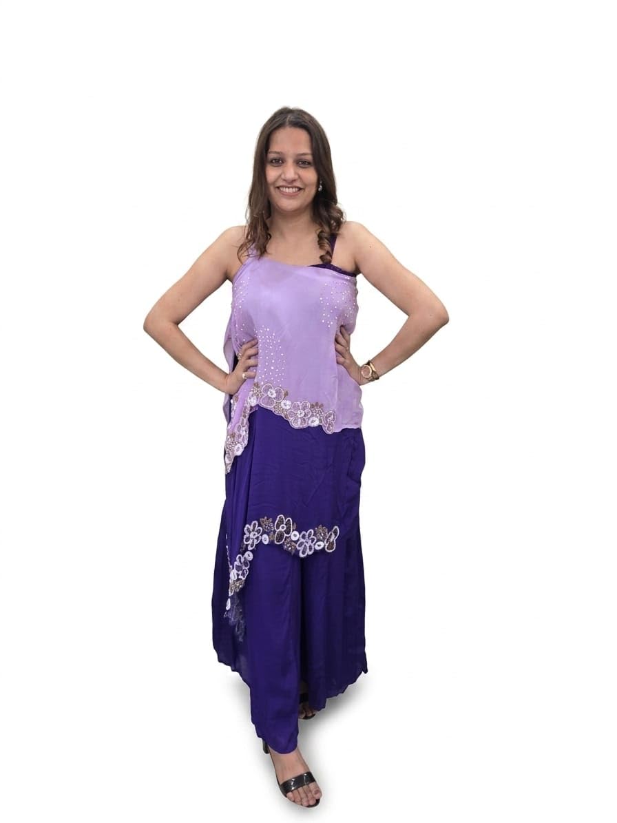 Women's Indo Western 3-Piece Set, Lavender and Purple, Pure Chinon, Embroidered with Handwork-image-19