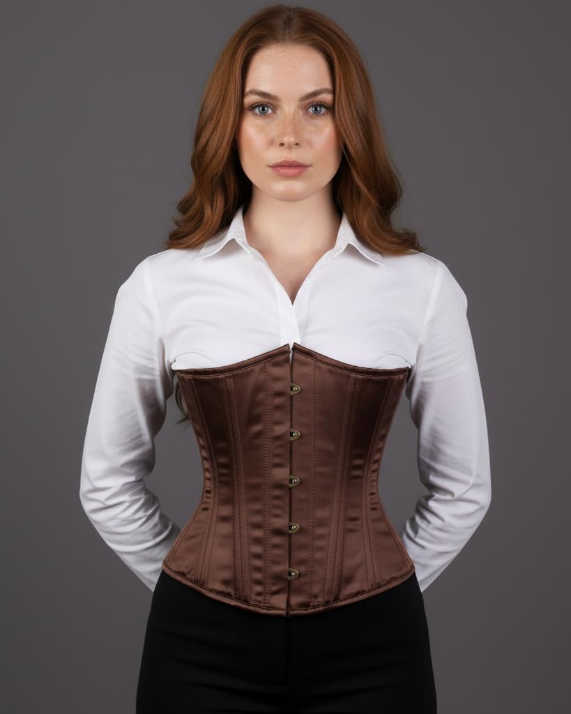 Brown Satin Double Bone Gothic Corset Waist Training Dress Underbust Costume Top