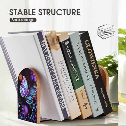 Sujetalibros de madera resistentes con base de metal para estantes 8