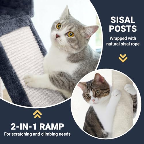 Image of Allewie 82 Inches Large Cat Tree /House /XXL Tall Cat Towers for Big Feline /Scratching Post /Multi-Level Large Kitty Climbing Tree with Condo /Smokey Grey