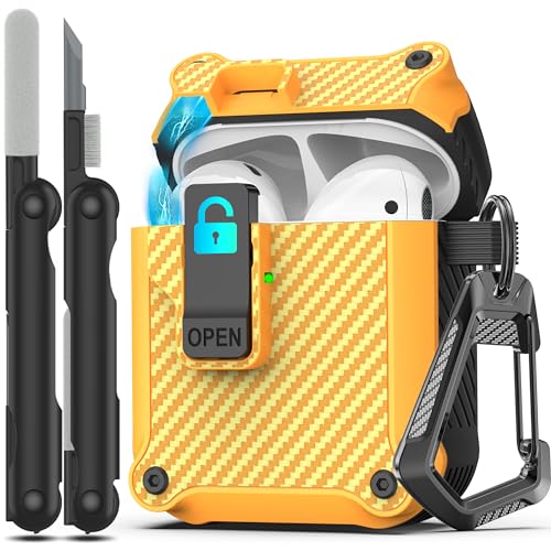 Image of RFUNGUANGO AirPods 2 Case with Lock Magnetic Lid, Carbon Yellow