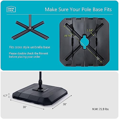 Image of Home Zone Living 168lb Offset Cantilever Fillable Patio Umbrella Base, 18in | Stand, Pole Holder, Water, Fits Poles Up to 1.9 in Diameter, UV Resistant, Lawn, Deck, Backyard, Garden, Pool, Outdoor