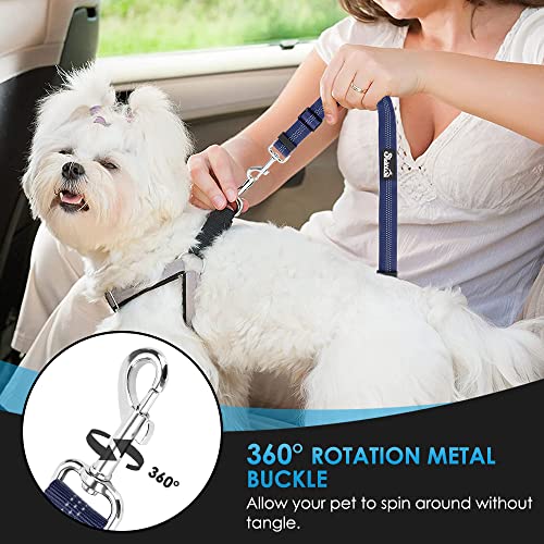 Image of SlowTon Dog Seat Belt for Car, 2 Pack Dog Car Harness Seatbelt with Bungee | 2 in 1 Pet Car Leash Headrest Restraint & Dog Safety Tether Clip, Adjustable with Elastic Buffer, Reflective, Blue M /L
