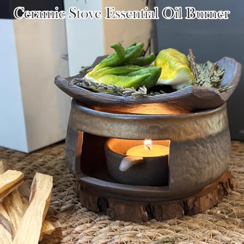 Ceramic Aromatherapy Stove Essential Oil Burner, Cedar and Zen Aromatherapy Burner, Handmade Zen Incense Burners Kit, for Home Fragrance, Meditation, Relaxation - Image 4