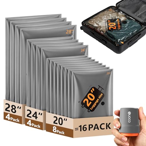 Travel Vacuum Bags with Cordless Electric Pump, 16 Combo Compression Packing Cubes for Clothing...