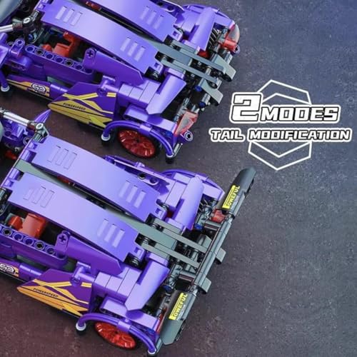 Image of 1:18 Scale Racing Pull-Back Supercar Building Blocks Set | Car Model Kit with Gold Sport Rims | DIY Construction Toy,Compatible with Major Bricks,Ideal Gift for Kids (1:18 Purple Lambo [470pcs])