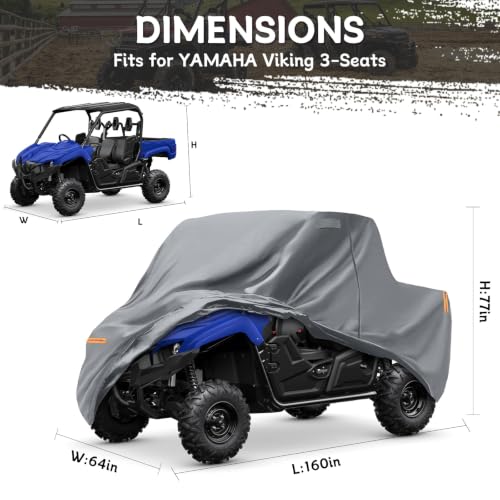 Image of Waterproof UTV Cover Compatible with Yamaha Viking 3 Seats | 6 Layers Outdoor Cover with Cotton Liner, Air Vents, Door Zipper and Windproof Buckles for Rain Snow Dust Protection
