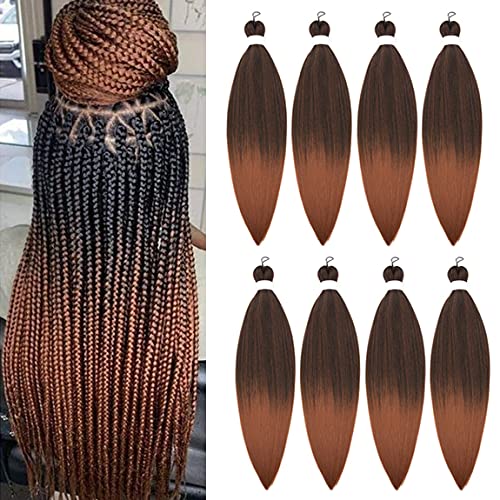 Pre Stretched Braiding Hair Ombre Braiding Hair for Braids Twist 26Inch 8 Packs mixed black brown Itch Free Hot Water Setting Yaki Texture Synthetic Hair Extension