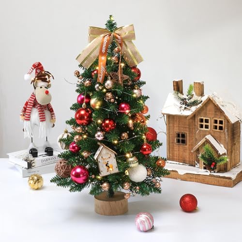 Bxzzuis【2024新登場】クリスマスツリー 卓上 ミニツリー 北欧 45/60cm LEDライト付き 電池式 クリスマス装飾 組立簡単 卓上ツリー かわいい 雰囲気満々 ギフト (A,60cm)