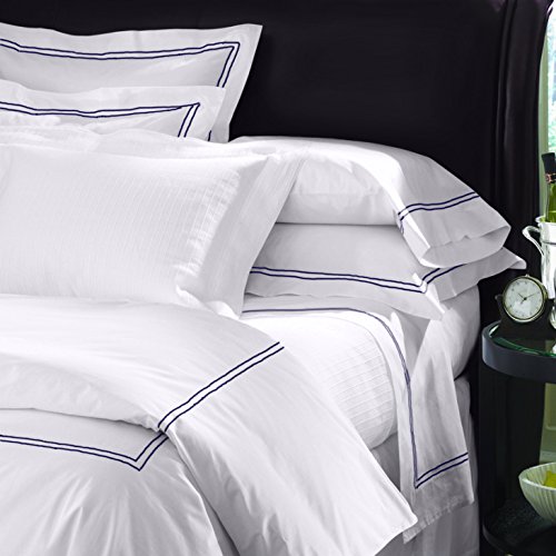 Sferra Grande Hotel Sheet Set - King - White/Navy #TOP1