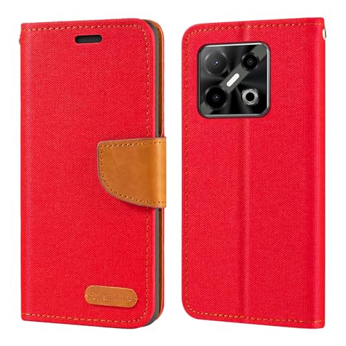 Custodia Portafoglio Flip in Tessuto Oxford Compatibile con Doogee Blade GT Play Cover Protettiva Magnetica con Slot Carte e SupportoRosso