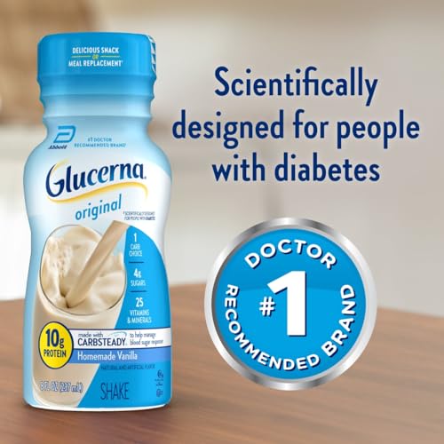 Glucerna Original Diabetes Care Shake, Homemade Vanilla, Diabetic Meal Replacement to Support Blood Sugar Management, 10g Protein, 180 Calories, Ready to Drink, 8-fl-oz Bottle, 6 Pack