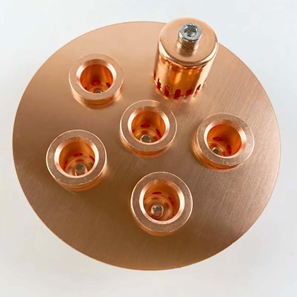 4" (OD102mm) Professional Copper Bubble Plate Set - 5 Bubble Caps, 1 Down Comer, 1 Plate | Fits 4" Tri-Clamp Distillation/Reflux Columns, Sight Glass Union Tee - for Home Brewing