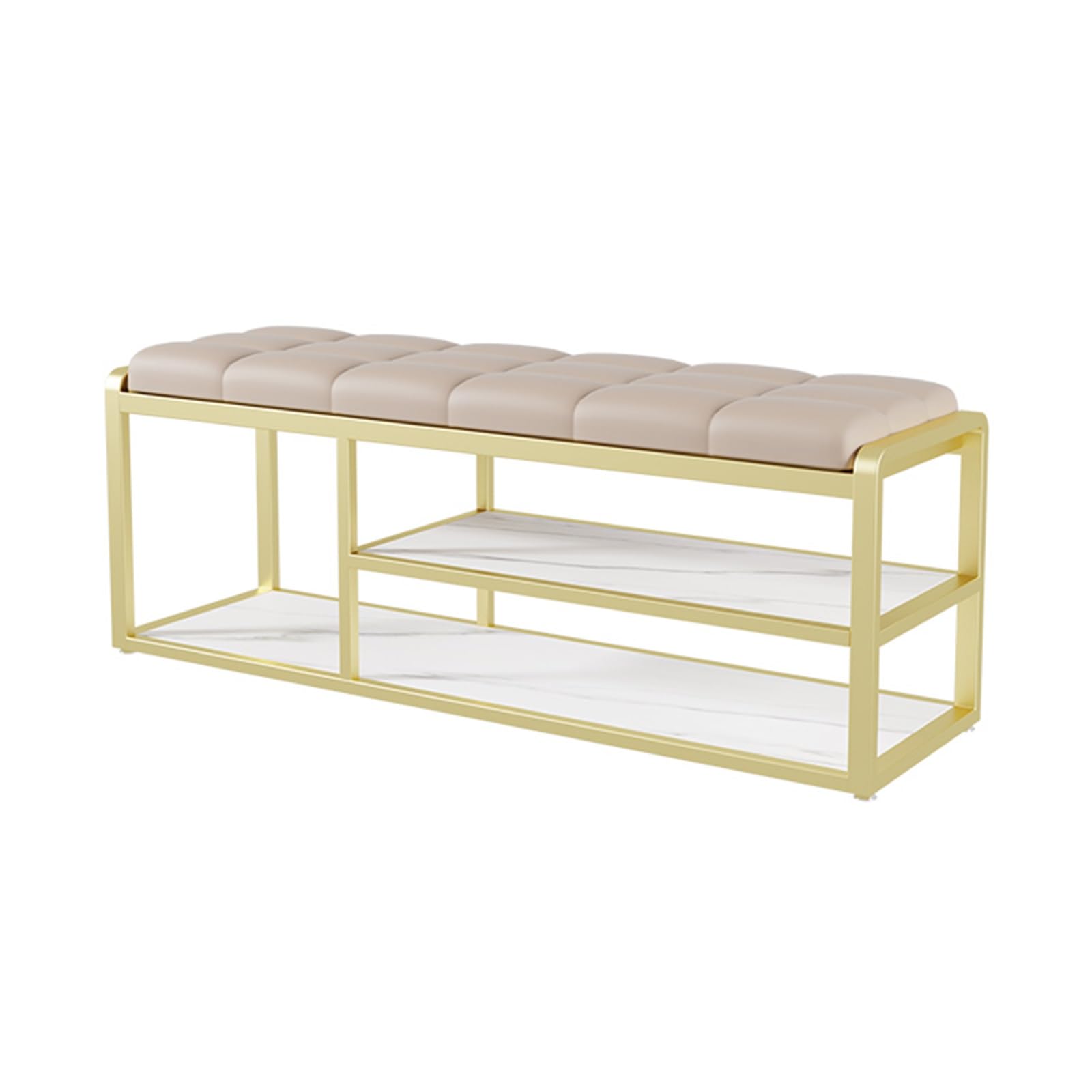 WJFTODAY Sturdy 2 Tier Shoe Rack Bench with Padded Seat Space Saving Entryway Storage Modern Design for Bedroom & Living Room Stylish Shoe