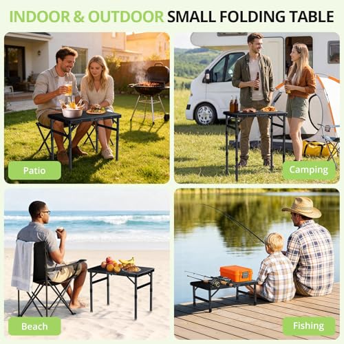 TAYOMC Small Folding Camping Table Mesa de Camping Plegable Plástica 3 Alturas Ajustables Negro 24"x16"x27.5" miniatura 6