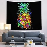 Samuser Colorful Pineapple Tapestry for Men Wall Hanging, Psychedelic Hippie Trippy Tapestries Tropical Wall Bedroom Home Decor, 80 X 60, Large