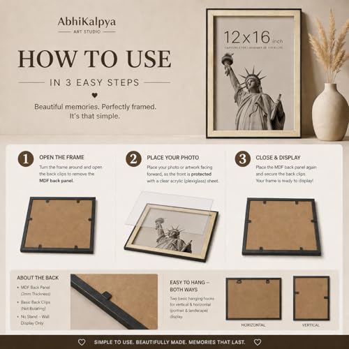 Image of AbhiKalpya Art Studio A3 Photo Frame 12x16 Inch Premium Beige Frame with Brown Border with Acrylic Front Wall Hanging Frame for Artwork, Posters, Paintings & Photos (Set of 1)